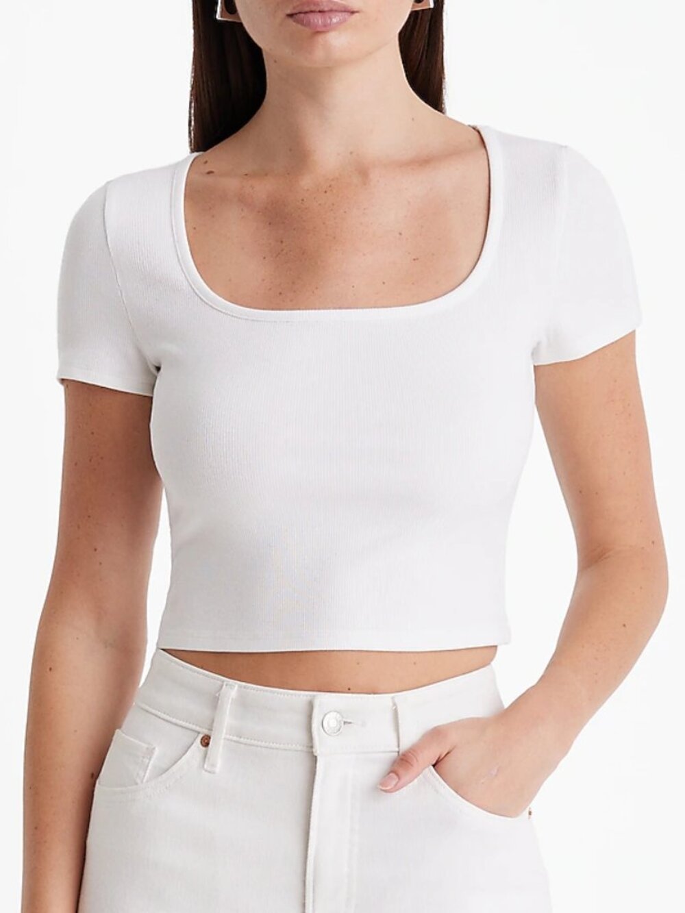 EXPRESS Fitted Ribbed Square Neck Baby Tee